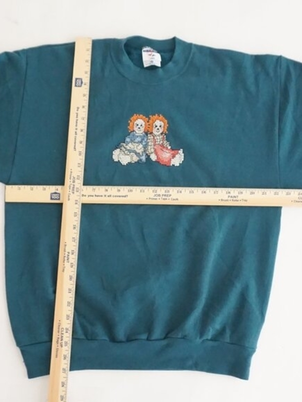 Teal Crewneck Sweater with Doll Embroidery - Picture 3 of 5